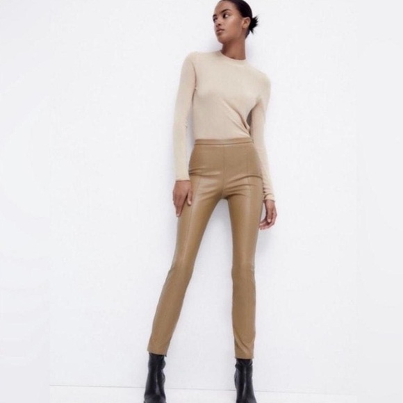 Zara high Waisted Faux Leather Pants - Picture 3 of 4
